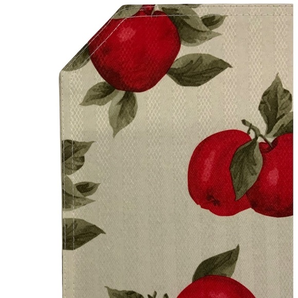 Apple Printed Linen Fabric Placemats Reversible 18” X 12” Cream Red 4 Piece Set - Picture 3 of 14
